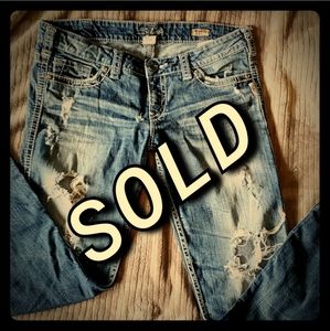 *SOLD* Distressed Frances Silver Jeans *SOLD*